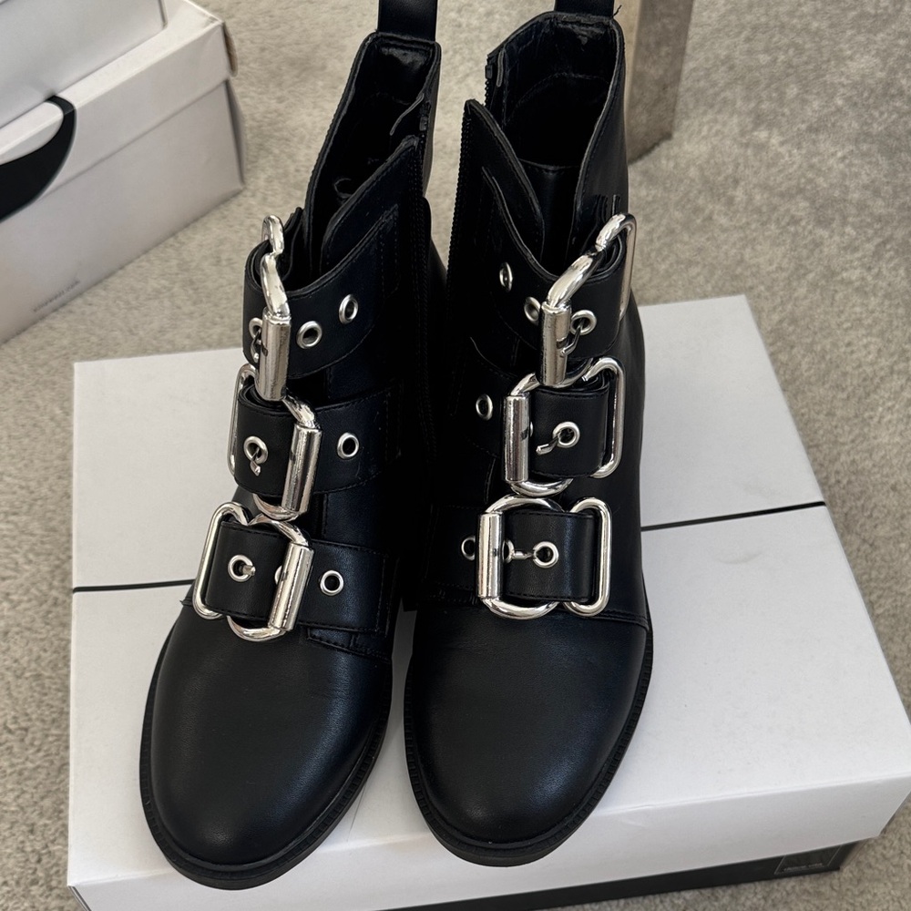 Women's Black Buckle Ankle Boots